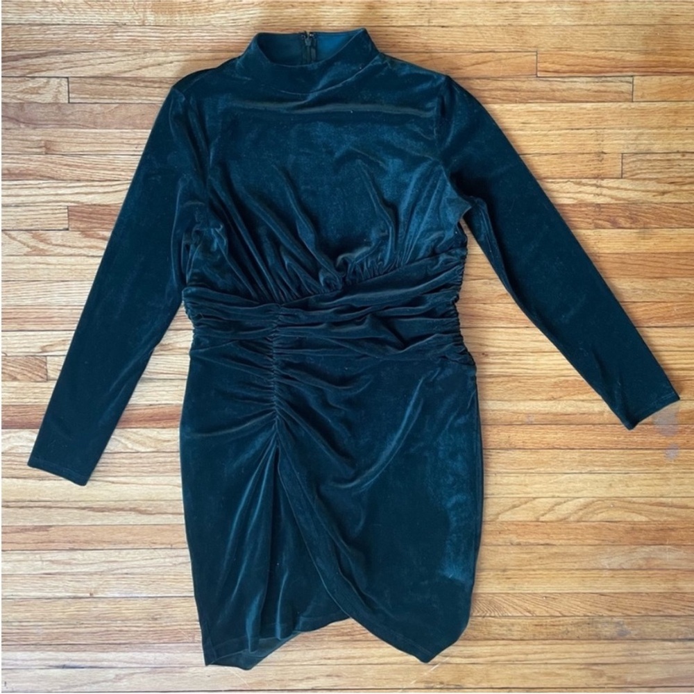 Express Velvet Body Contour Mock Neck Ruched Mini Dress - Picture 2 of 9